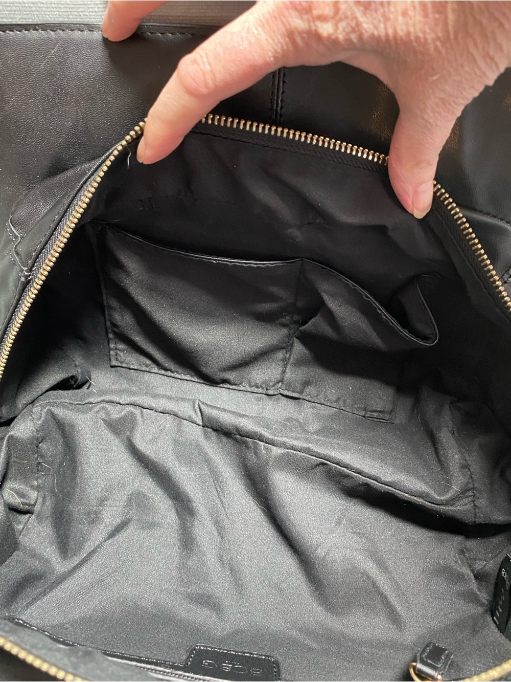 BCBG Paris Black Satchel with Gold Stud Accents, dual handles, EUC - Picture 13 of 17